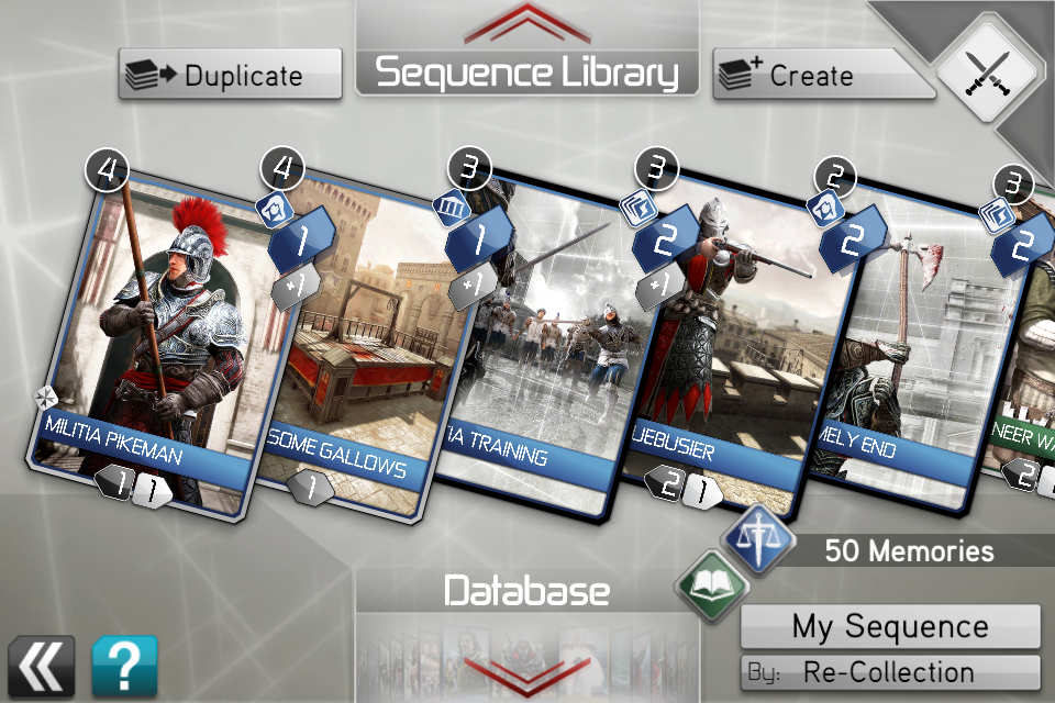 Assassin's Creed: Recollection (iPhone) screenshot: Sequence selection