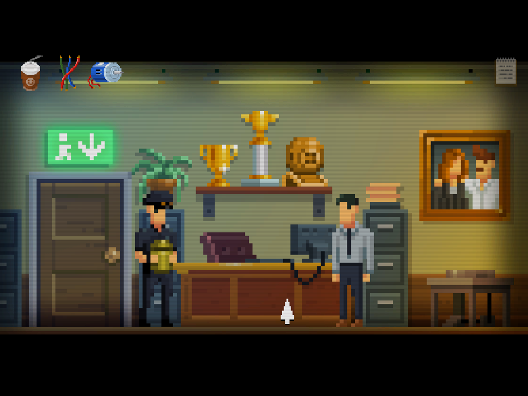 The Darkside Detective (Windows) screenshot: Detective McKing always gets more recognition... could it be because he's the Mayor's husband? No way, it can't be - he has denied it himself!