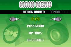 Demon Driver: Time to Burn Rubber! (Game Boy Advance) screenshot: The main menu lets you choose what you want to do