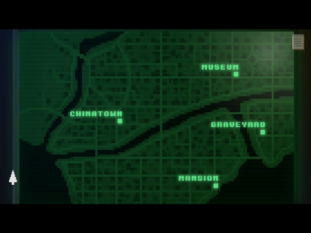 The Darkside Detective (Windows) screenshot: The sixth case has a map for longer-distance travel.