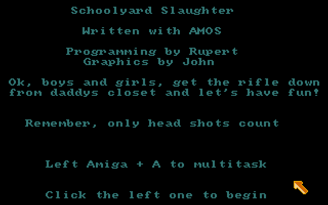 Schoolyard Slaughter (Amiga) screenshot: Intro screen for the Amiga version.
