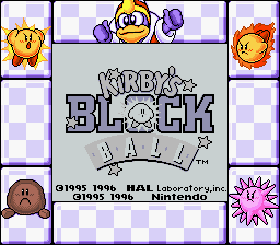 Kirby's Block Ball (Game Boy) screenshot: Title screen (Super Game Boy)
