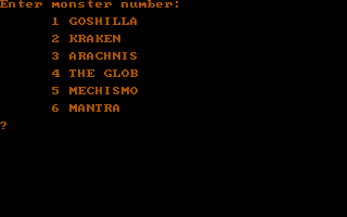 Crush, Crumble and Chomp! (DOS) screenshot: Choose a monster...