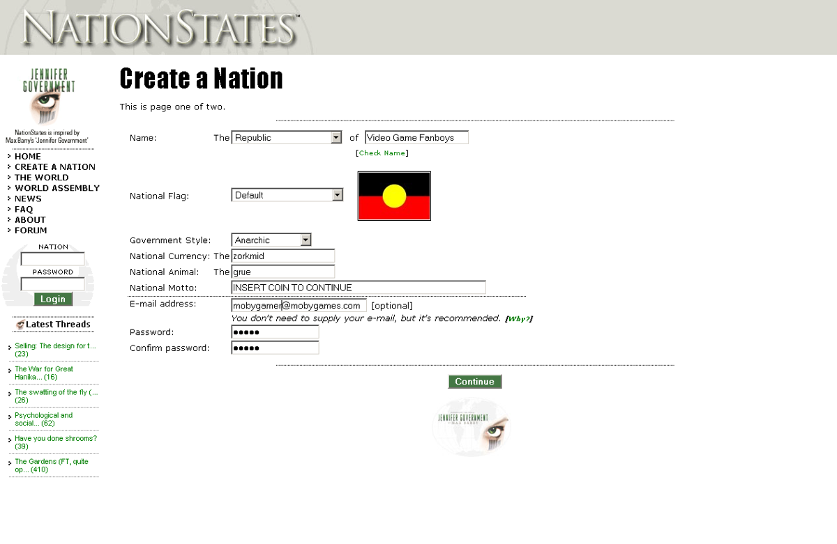 Screenshot of NationStates (Browser, 2002) - MobyGames