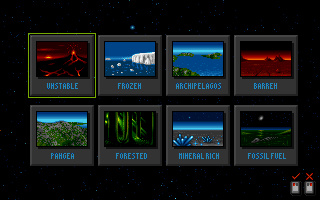Global Effect (Amiga) screenshot: Select scenario