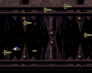 Overkill & Lunar-C (Amiga CD32) screenshot: Shoot the enemies and collect the little tubes flying toward you.