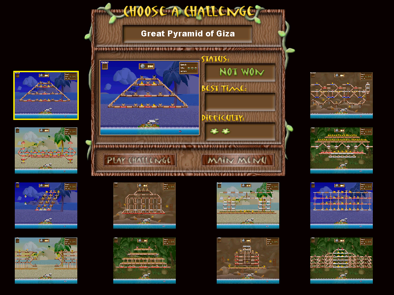 Cactus Bruce and the Corporate Monkeys (Windows) screenshot: Challenge menu