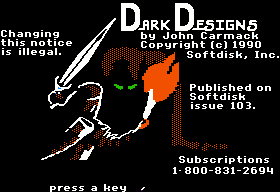 Dark Designs I: Grelminar's Staff (Apple II) screenshot: Title screen