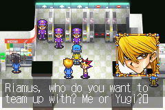 Yu-Gi-Oh!: Reshef of Destruction (Game Boy Advance) screenshot: There are tag team duels and you can choose who to team up with