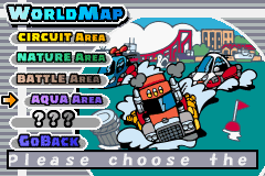 Gadget Racers (Game Boy Advance) screenshot: Many worlds to race in and you have to unlock each one