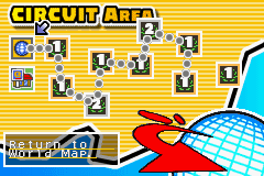 Gadget Racers (Game Boy Advance) screenshot: Each world has many tracks to race on and some tracks can be raced on more than once