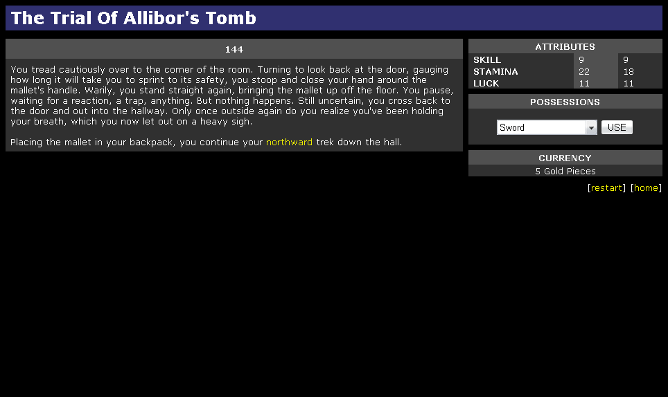 The Trial of Allibor's Tomb (Browser) screenshot: After all these traps, it's enough to make anyone paranoid!