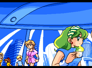 Hataraku Shōjo: Tekipaki Working Love (TurboGrafx CD) screenshot: The girls have arrived...