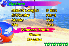 Ultimate Beach Soccer (Game Boy Advance) screenshot: Options.