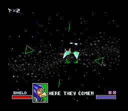 Star Fox (SNES) screenshot: Falco is not exactly Fox's best friend, but will help out.