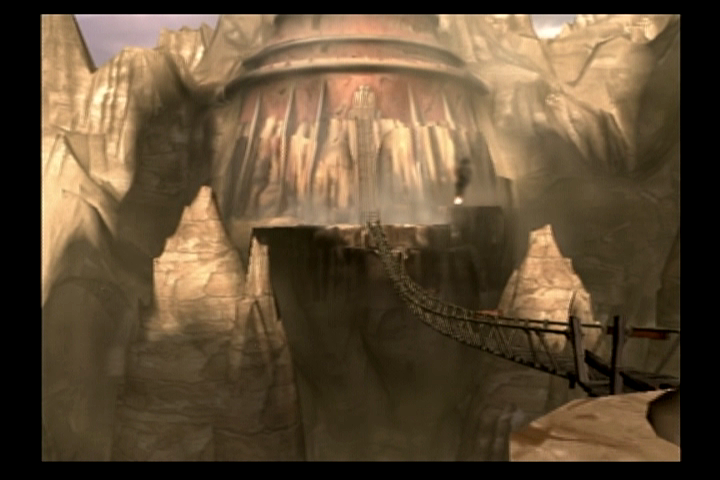 God of War (PlayStation 2) screenshot: Heading across a bridge to Pandora's temple to retrieve Pandora's Box.