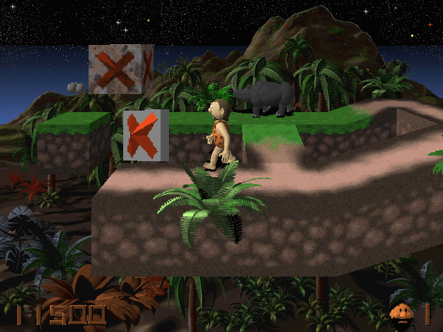 3D Caveman Rocks (Windows) screenshot: The x will make the block in the background sink into the ground