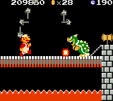 Super Mario Bros. Deluxe (Game Boy Color) screenshot: Bowser becomes more difficult in later levels.
