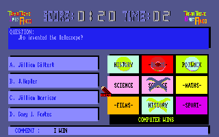 Trivia Trove (Amiga) screenshot: Noughts for wrong answers