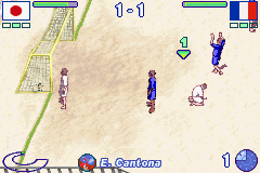 Ultimate Beach Soccer (Game Boy Advance) screenshot: Cantona scored a goal.