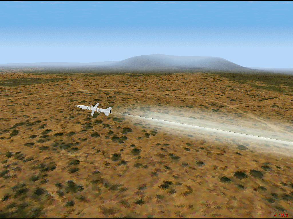 F-16 Multirole Fighter (Windows) screenshot: Watching a HARM on the way to its target.