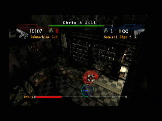 Resident Evil: The Umbrella Chronicles (Wii) screenshot: Shooting at the snake from a balcony.