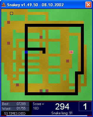 Snakey (Windows) screenshot: so looks the game (and the game over)