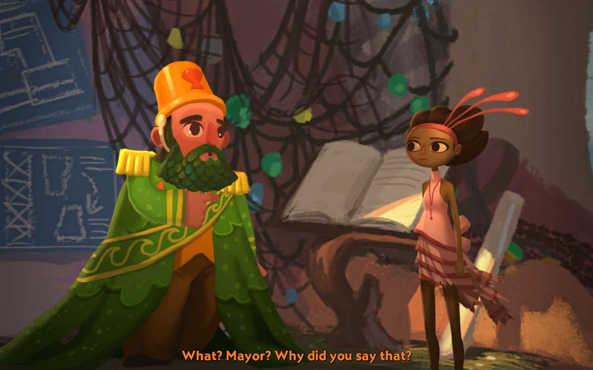 Broken Age (Windows) screenshot: In Shellmound where they are also preparing for the Maiden's Feast.