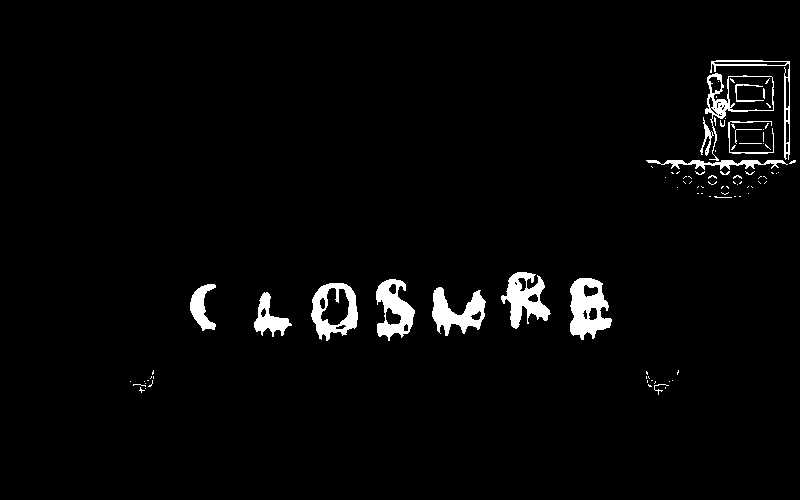 Closure (Browser) screenshot: Title screen and the door to exit the level in the top right corner.