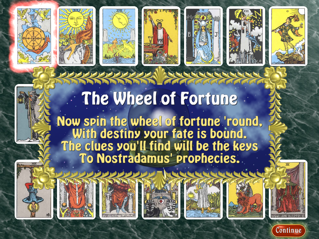 The Hidden Prophecies of Nostradamus (Windows) screenshot: Tarot cards