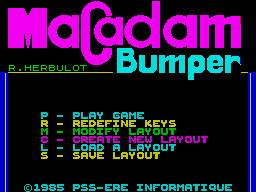 Macadam Bumper (ZX Spectrum) screenshot: Title screen