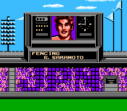 Track & Field II (NES) screenshot: All of your athletes are introduced in this manner
