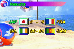 Ultimate Beach Soccer (Game Boy Advance) screenshot: So many goals. Why?