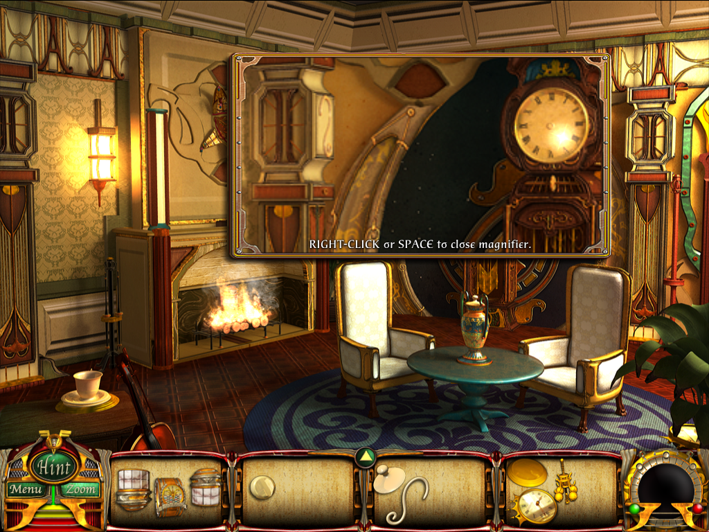 Flux Family Secrets: The Ripple Effect (Windows) screenshot: Game start, showing the magnifying glass feature.