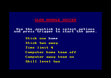 Glen Hoddle Soccer (Amstrad CPC) screenshot: Options