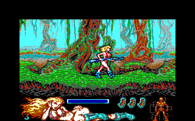 Lorna (DOS) screenshot: "Walking on the jungle..."