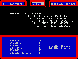 Zaxxon (ZX Spectrum) screenshot: The main menu