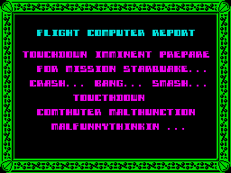 Starquake (ZX Spectrum) screenshot: Beginning of the game flight computer report
