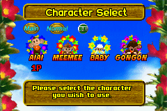 Super Monkey Ball Jr. (Game Boy Advance) screenshot: Character Select Screen.