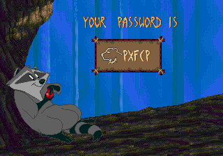 Disney's Pocahontas (Genesis) screenshot: A password for this stage is displayed