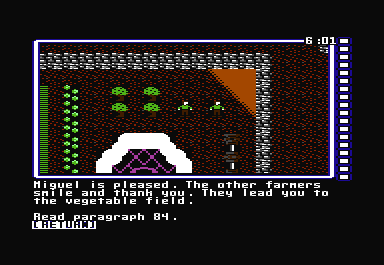 Wasteland (Commodore 64) screenshot: Sometimes you help farmers, killing the dangerous "possums" in their fields.