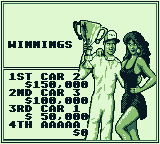 Ivan 'Ironman' Stewart's Super Off Road (Game Boy) screenshot: Race 1's standings