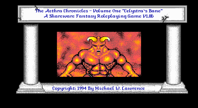The Aethra Chronicles: Volume One - Celystra's Bane (DOS) screenshot: Intro screen