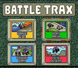 Stunt Race FX (SNES) screenshot: Battle Trax - choosing a track for ...