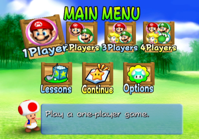 Mario Golf: Toadstool Tour (GameCube) screenshot: The main menu
