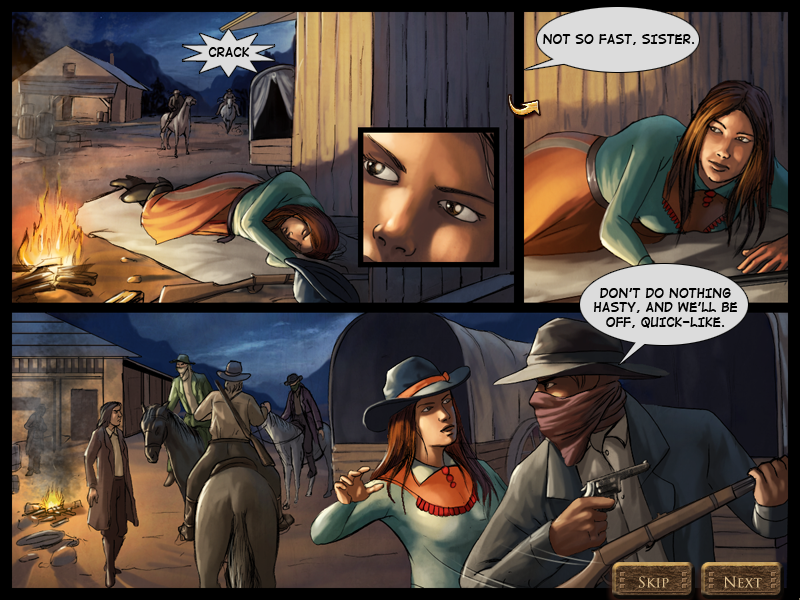Rangy Lil's Wild West Adventure (Windows) screenshot: Rangy waking up and finding bandits.