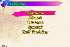 Ultimate Beach Soccer (Game Boy Advance) screenshot: Training mode menu.