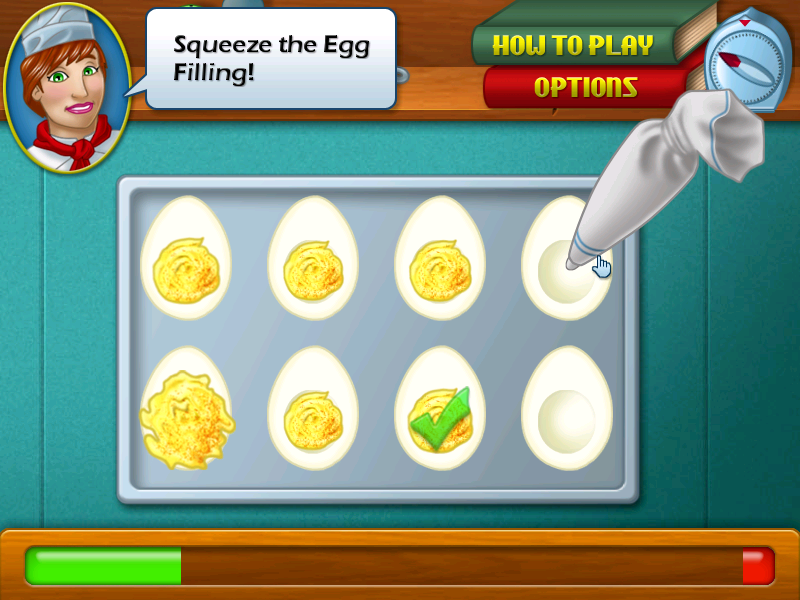 Cooking Academy (Windows) screenshot: Squeeze the egg filling!