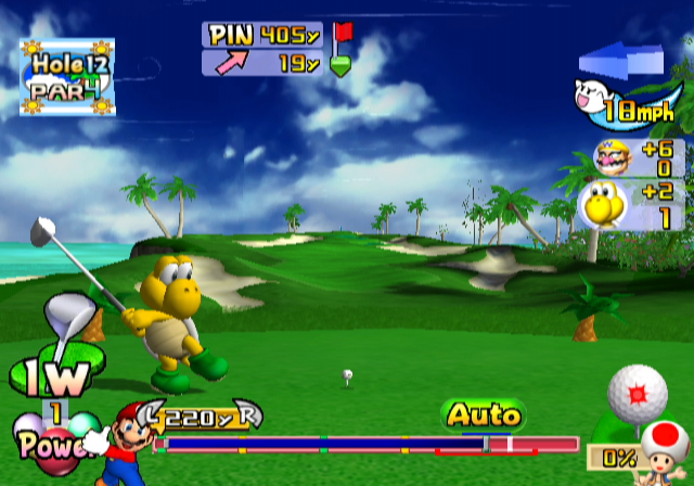 Mario Golf: Toadstool Tour (GameCube) screenshot: Winding up for a shot...