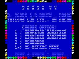 Smash T.V. (ZX Spectrum) screenshot: The main menu